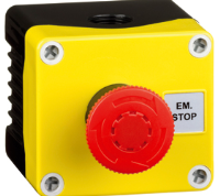 2DE.01.01AB (E-stop twist to release, deep base, yellow cover, black base, red mushroom head EN418 - Hylec APL Electrical Components)