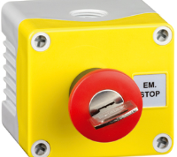 2DE.01.03AG (E-stop c/w key reset, deep base, yellow cover, grey base, red mushroom head EN418 - Hylec APL Electrical Components)