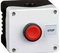 2DE.01.04AB (Single switch,grey cover, black base, red flush push button - Hylec APL Electrical Components)