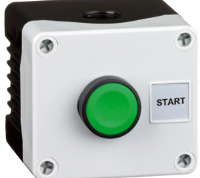 2DE.01.06AB (Single switch, grey cover, black base, green flush push button - Hylec APL Electrical Components)