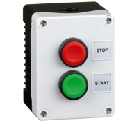 2DE.02.02AB (Two switch, grey cover, black base, red and green start stop - Hylec APL Electrical Components)