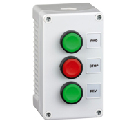 2DE.03.02AG (Three switch, grey cover, grey base, green - red - green - Hylec APL Electrical Components)