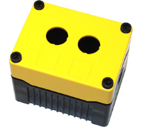 DE02D-P-YB-2 (Size 2, deep base polycarbonate material yellow lid black base with 2 holes - Hylec APL Electrical Components)