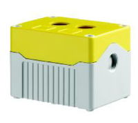 DE02D-P-YG-2 (Size 2, Deep base Polycarbonate material grey base yellow lid with 2 holes - Hylec APL Electrical Components)