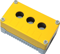 DE03S-P-YG-3 (Size 3, standard base polycarbonate material yellow lid grey base with 3 holes - Hylec APL Electrical Components)