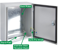 DEDS0400 (IP66, IK10 Lockable Galvanised steel enclosure 400x300x170 with galvanised wall mounting brackets