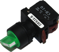 DSS22-S111G (Normal shaft 2 position spring return selector 1a 1b green cap - Hylec APL Electrical Components)