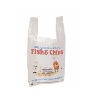 Printed Delicious and Fresh Fish and Chips Carrier Bags Approx 11x16x19 Per 2000