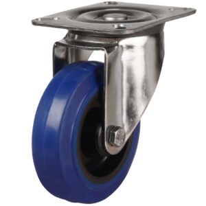 Stainless Steel Castor Top Plate Swivel Blue Rubber Wheel