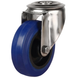 Stainless Steel Bolt Hole Swivel Castor Blue Rubber Wheel
