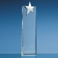Personalised Tall Crystal Rectangle With Silver Star