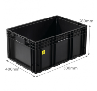 BK-R-ESD-KLT6428 KLT (VDA)* Electro Conductive Containers - 48 Litres (600 x 400 x 280mm) Interlocking Base