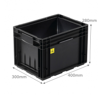 BK-R-ESD-KLT4328 KLT (VDA)* Electro Conductive Containers - 22 Litres (400 x 300 x 280mm) Interlocking Base