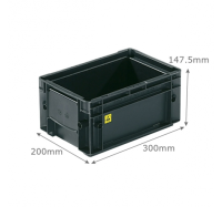 BK-R-ESD-KLT3214 KLT (VDA)* Electro Conductive Containers - 5.3 Litres (300 x 200 x 147.5mm) Interlocking Base