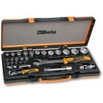 BETA 902A/C22 1/4" & 1/2" Dr. 28 Pce. SOCKET SET IN FOAM TRAY AND METAL CASE 5 – 32mm