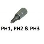 King Dick ESDPH3R 3 Piece 1/4" Drive Phillips Screwdriver Bit Sockets PH1 PH2 PH3