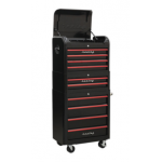 Sealey AP28COMBO2BR Retro Style Topchest, Mid-Box & Rollcab Combination 10 Drawer – Black with Red Anodised Drawer Pulls