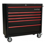 Sealey AP41206BR Rollcab 6 Drawer Wide Retro Style – Black with Red Anodised Drawer Pulls