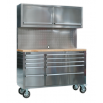 Sealey AP5520SS 10 Drawer & 2 Wall Cupboard Mobile Tool Cabinet With Backboard – Stainless Steel