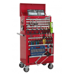 Sealey APCOMBOBBTK55 Topchest & Rollcab Combination 10 Drawer with Ball Bearing Slides – Red & 147pc Tool Kit