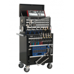 Sealey APCOMBOBBTK56 Topchest & Rollcab Combination 10 Drawer with Ball Bearing Slides – Black with 147pc Tool Kit