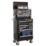 Sealey APCOMBOBBTK58 Topchest & Rollcab Combination 15 Drawer with Ball Bearing Slides – Black & 147pc Tool Kit