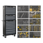 Siegen by Sealey AP35TBCOMBO Tool Chest Combination 16 Drawer with Ball Bearing Slides – Black/Grey & 420pc Tool Kit