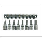 Teng M3811 8 Piece 3/8" Drive Imperial Hexagon Bit Socket Set On A Rail 3/32"-3/8" AF