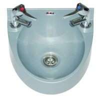 Polycarbonate wash hand basin, complete with drain boss. - with a choice of taps