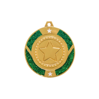Green Glitter Star Medals - Gold/Silver/Bronze