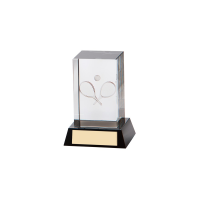 Suppliers Of Glass Crystal Cube Tennis Trophy - 2 sizes In Hertfordshire