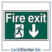 Fire Exit DOWN 200mm x 300mm PVC Self Adhesive Sign