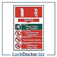 Fire Extinguisher WATER 200mm x 300mm PVC Self Adhesive Sign