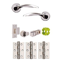 Jigtech Cresta Levers,57mm Latch & 3x Hinge Door Pack Polished Chrome