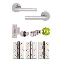 Jigtech Riva Levers,57mm Latch & 3x Hinge Door Pack Polished Chrome