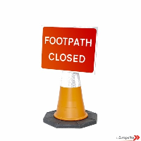 Footpath Closed - UK Temporary Road Sign: Cone Mounted Sign Face
S-RMC-FPC-600/450