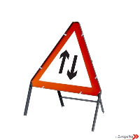 Two Way Traffic - Triangular UK Temporary Road Sign: Metal Frame