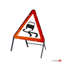  Slippery Road - Triangular UK Temporary Road Sign With Metal Frame