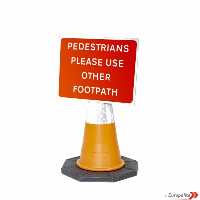 Pedestrians Please Use Other Footpath - UK Temporary Road Sign: Cone Mounted Sign Face