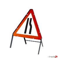  Road Narrows Right - Triangular UK Temporary Road Sign: Metal Frame