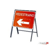  Pedestrians Direction Sign - Metal Framed UK Temporary Road Sign With Reversible Arrow