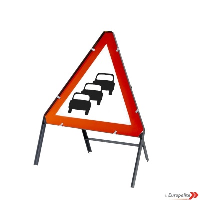  Queue Ahead - Triangular UK Temporary Road Sign With Metal Frame