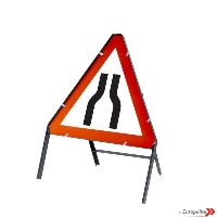  Road Narrows Both Sides - Triangular UK Temporary Road Sign: Metal Frame