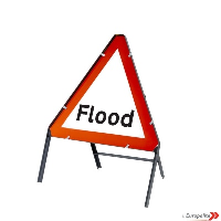  Flood Warning - Triangular UK Temporary Road Sign With Metal Frame
