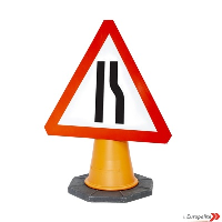 Road Narrows Right - UK Temporary Road Sign: Cone Mounted Distributors