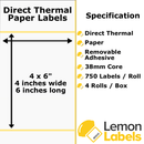 LL1040A-22 - 4x6" Direct Thermal Paper Labels With Removable Adhesive on 38mm Cores