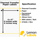 4 x 6" Thermal Transfer Paper Labels With Permanent Adhesive on 25mm Cores For Online Retailers