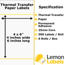 Suppliers Of 4 x 6" Thermal Transfer Paper Labels With Permanent Adhesive on 25mm Cores In Kent