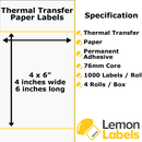LL1041A-21 - 4x6" Thermal Transfer Paper Labels With Permanent Adhesive on 76mm Cores For Industrial Label Printers For The Cosmetic Industry 