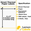 4 x 6" Direct Thermal Paper Labels For Zebra GK420D / LP2844 With Permanent Adhesive on 25mm Cores With Perforations For Amazon UK Sellers
